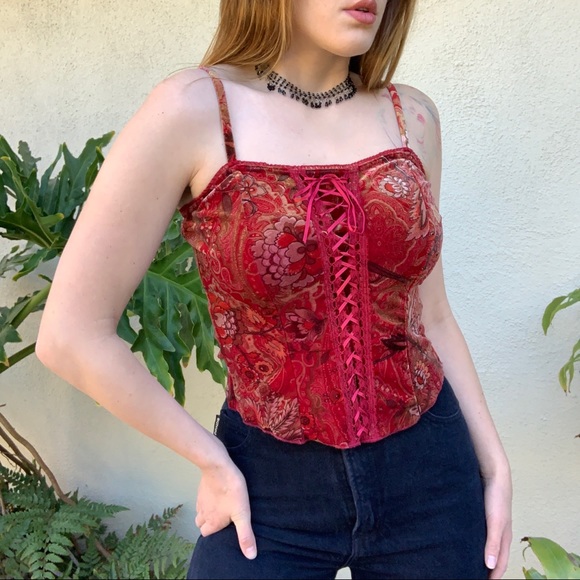 Forever 21 Tops - 90’s Forever 21 velvet floral corset tank top